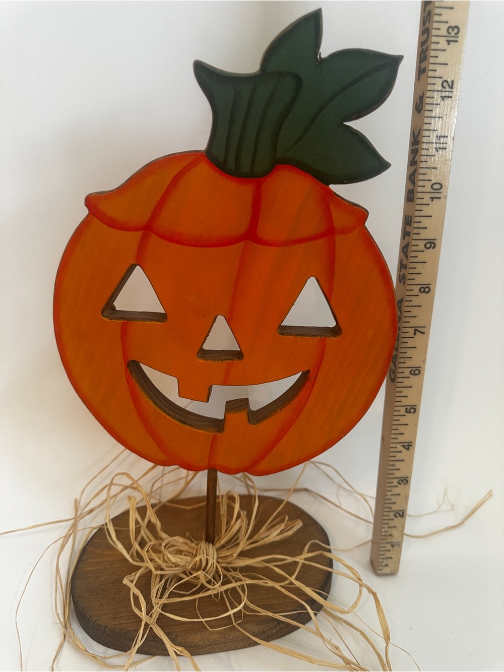 Painted Wooden Orange Pumpkin Jack-O'-Lantern Table Décor for Halloween